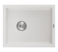 Mexen Pedro évier en granit 1 cuve 560 x 460 mm, blanc, siphon chromé - 6508561000-20 3997 5907709194236