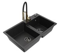 Évier en granit Mexen Tomas 2 chambres avec mitigeur or-noir