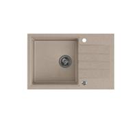 Evier en granit quadron peter 111 steingran beige avec siphon manuel et bouchon.