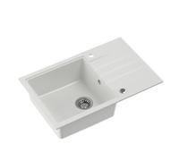 Evier en granit quadron peter 111 steingran blanc avec siphon manuel et bouchon.