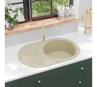 Évier En Granit, Une Cuve, Ovale, Beige, 80% Quartz et 20% Résine, Résistant Aux Chocs et Rayures, Évier Cuisine Multifonction, Éviers Buanderie, Pour Cuisines et Buanderie, 770 x 490 mm