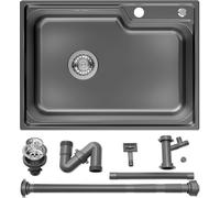 Evier en inox, 62 x 45 cm Evier de cuisine, évier à encastrer incl. kit de siphon, pour meubles bas à partir de 65 cm, anthracite