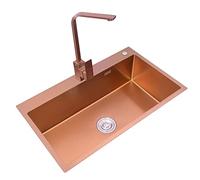 Évier En Or Rose Évier Simple En Acier Inoxydable Grand Évier Simple À Poser Avec Robinet Carré 21 Cm De Profondeur Évier De Cuisine Fait Main Évier Incliné R10° ( Color : Rose gold , S : 68*45*21cm )