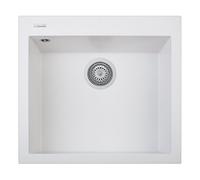 Évier en quartz de cuisine encastré PLADOS Roxana baignoire simple 56cm - Blanc Lait