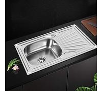 Évier Encastrable en Acier Inoxydable, 1 Bac Evier inox Lavabo+Kit de Vidage, Montage à Encastrer, Évier Inoxydable pour Cuisine et Salles de Bain (90 * 50 * 15cm)