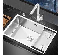 Évier encastrable Évier de cuisine en acier inoxydable Grand évier simple de 3 mm d'épaisseur avec accessoires (couleur : argent, taille : 60 x 40 x 22 cm)