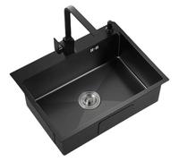 Évier encastrable noir for cuisine Évier encastrable simple en acier inoxydable avec plan de travail Avec robinet et panier de vidange for cuisine, salle de bain, hôtel(65 * 45cm/26 * 18in)