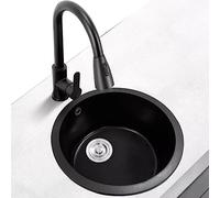 Évier encastrable rond en pierre de quartz avec robinet et accessoires extractibles pour bar de cuisine
