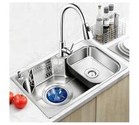 Évier Encastré avec Panier de Rangement Evier Acier Inoxydable Grande Capacité Conception en U Fonction Coulissante Petit Bac Carré L'évier Augmentée à 20 Cm (7,9")