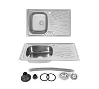Evier encastré de cuisine inoxydable, Willonin® Argent simple bassin avec plaque, égouttoir et Tuyau extensible à 52cm, Polissage