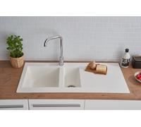 Évier Encastré Evier de Cuisine Granit Mineralite 100 x 50 Blanc respekta Denver