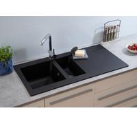 Évier Encastré Evier de Cuisine Granit Mineralite 100 x 50 Noir respekta Denver