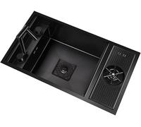 Évier encastré noir à une cuve en acier inoxydable, dissimulé dans un camping-car, un restaurant commercial, une pâtisserie, un bar ou une cuisine (Dimensions : 70 x 40 x 23 cm, Couleur : Noir)