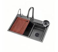 Évier Encastré Poste de Travail 1 Bac, Évier Gris Inox 304 avec Robinet Tirant, Bac Intérieur, Planche à Découper, Robinet Purificateur d'Eau et Lave-Verre, Revêtement Nano(26.8x17.7inch/68x45cm)
