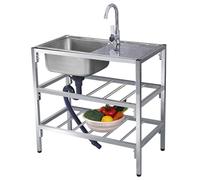 Évier extérieur à une cuve, évier utilitaire autoportant en acier inoxydable, cuisine commerciale avec robinet d'eau chaude et froide, pour intérieur, buanderie, jardin, restaurant (75×40×76cm)