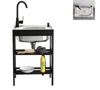 Évier extérieur avec établi et étagère de rangement, évier utilitaire à cuve acier inoxydable 304, for Restaurant, Garage, extérieur(52 * 38cm)