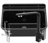 Évier Extérieur Buanderie - Évier lavoir Buanderie - Lavabo extérieur avec siphon - Lavabo mural en polypropylène - 61 x 41 x 30 cm - Noir + batterie de lavabo carrée - GRANITAN