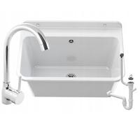 Évier Extérieur Buanderie - Évier lavoir Buanderie - Lavabo extérieur avec siphon - Lavabo mural en polypropylène - 61 x 41 x 30 cm - Blanc + batterie de lavabo BETA - GRANITAN