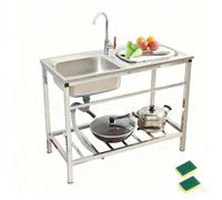 Evier Exterieur De Jardin Evier Camping Portable Lavabo Mobile Meuble Évier Cuisine Plonge Inox 1 Bac Évier Buanderie Garage Professionnel Avec Robinet Eau Froide & Établi