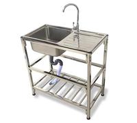 Évier extérieur de jardin, évier portable pour cuisine, extérieur, jardin, évier industriel, évier en acier inoxydable avec robinet et établi