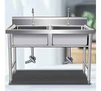 Evier Exterieur de Jardin INOX 2 Bac Professionnel avec Egouttoir 100cm Evier Exterieur de Jardin sur Pieds Évier Plus Profond, Grande Capacité Evier de Jardin au Cantine Cuisine Restaurant D'Hôtel