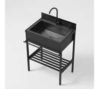 Évier Extérieur en Acier Inoxydable avec Robinet, Évier sur Pieds 1 Bac, Plonge Inox, Grand Espace, pour Cuisine, Garage, Buanderie