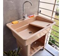 Évier Exterieur,Evier Buanderie Portable,Évier à Linge Autoportant en Plastique,Lavabo Utilitaire avec Robinet,Planche à Laver,pour Jardin,Garage,Sous-Sol,Installation facile(Coffee color,80x58x80cm)