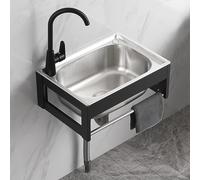 Evier Exterieur Evier Inox 1 Bacs Évier Mural Cuisine, Ensemble Évier De Jardin Avec Robinet, Porte-serviettes, Tuyaux Supérieur/inférieur, Économiser De L'espace, Cadre En Aluminium