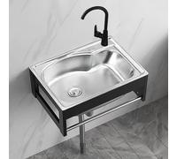 Evier Exterieur Evier Inox 1 Bacs Évier Mural Cuisine, Ensemble Évier De Jardin Avec Robinet, Porte-serviettes, Tuyaux Supérieur/inférieur, Économiser De L'espace, Cadre En Aluminium