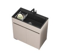 Evier Exterieur Inox Professionnel Meuble Sous Cuisine 1 Bac Évier Buanderie Indépendant De Jardin, Avec Robinet D'eau Chaude Et Froide, Accessoires D'installation