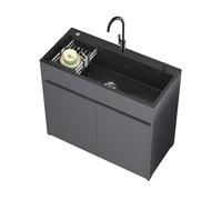 Evier Exterieur Inox Professionnel Meuble Sous Cuisine 1 Bac Évier Buanderie Indépendant De Jardin, Avec Robinet D'eau Chaude Et Froide, Accessoires D'installation