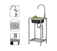 Évier Extérieur Jardin Sur Pied Evier Exterieur Lavabo Mobile Evier Multifonction Avec Robinet Inox Lavabo Autoportant Évier Commercial pour Garage Jardin Buanderie Cuisine 60 * 45cm