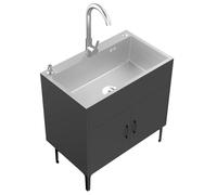 Evier Exterieur Meuble Sous Evier Cuisine noir/blanc évier en Acier Inoxydable 304 Evier Cuisine 1 Bac avec évier combiné ensemble d'armoires murales avec robinet et rangement pour intérieur extérieur