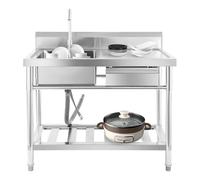 Évier gauche pratique en acier inoxydable avec grande surface de rinçage et tiroir extensible - Eau chaude et froide à 360° - Évier de cuisine inoxydable avec compartiment de rangement pour la maison