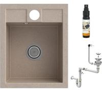 Évier granit 40x50cm et siphon chromé - évier cuisine encastrable sous-plan avec 30 ml d'imprégnateur - Best - Marron - GRANITAN