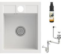 Évier granit 40x50cm et siphon chromé - évier cuisine encastrable sous-plan avec 30 ml d'imprégnateur - Best - Blanc - GRANITAN