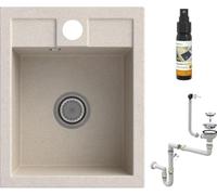 Évier granit 40x50cm et siphon chromé - évier cuisine encastrable sous-plan avec 30 ml d'imprégnateur - Best - Beige clair - GRANITAN