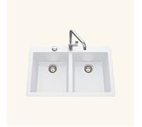 Evier granit blanc QUADRILLE 2 bacs - vidage auto
