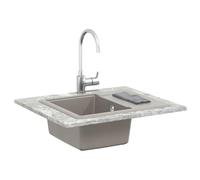 Évier gris 560 x 460 mm en 80 % quartz et 20 % résine, évier en granit avec bonde, siphon et kit d'accessoires pour cuisine, encastrable, résistant aux rayures, résistant à la chaleur jusqu'à 280 °C