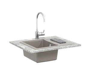 Évier gris 560 x 460 mm en 80 % quartz et 20 % résine, évier en granit avec bonde, siphon et kit d'accessoires pour cuisine, encastrable, résistant aux rayures, résistant à la chaleur jusqu'à 280 °C