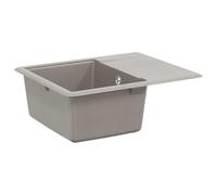 Évier Gris 560 x 460 mm en Quartz et Résine, Bac Rectangulaire pour Cuisine, Buanderie, Atelier, Résistant à la Chaleur et aux Rayures, Kit Vidange Inclus, Installation Facile
