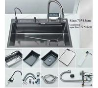 Évier haut de gamme inox 304 - Cascade intégrale robinet connecté LED savon lave-tasse - 2 touches version B