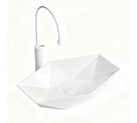 Évier hexagonal moderne blanc avec bonde et bonde pop-up au-dessus du comptoir pour la maison et l'hôtel (taille S)
