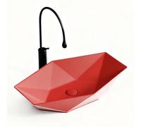 Évier hexagonal moderne rouge avec bonde et bonde pop-up au-dessus du comptoir pour la maison et l'hôtel Vani (petite taille)