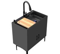 Évier industriel en acier inoxydable avec double armoires et pieds réglables - Évier à linge portable avec robinet et système de vidange