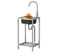 Évier Inox 1 Bac avec Egouttoir pour Cuisine, Lave Main pour Plonge de Restaurants, Salle de Bain, Garages, Entrepôts (33 * 38 * 82CM)