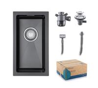 Evier Inox 1 Bac Avec Siphon Évier de Cuisine Sans Trou de Robinet 25×45 cm | Évier Inox Brossé Acier Inoxydable | Avec Trop-Plein et Kit de Vidange pour Cuisine Extérieure de Camping Car