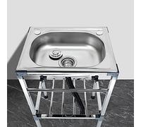 Evier Inox 1 Bac, Evier Cuisine 1 Bac en Acier Inoxydable Brossé avec 2 Trous de Montage, Évier de Restaurant Commercial, Pour Garage Camping Jardin Exterieur Intérieur (60x45x83cm)