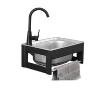 Evier inox 1 bac, Évier Utilitaire avec robinet et support en aluminium, Lavabo Lave-main hygiénique montage mural pour Restaurants Hôtels Cuisines Buanderie Extérieur Intérieur 50×40cm