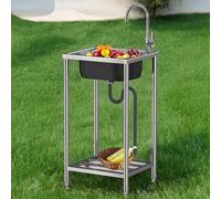 Évier Inox 1 Bac, Lavabo Mobile Evier Multifonction Avec Robinet Evier Exterieur Plonge Inox Lavabo Sur Pied Évier Commercial pour Camping Garage Jardin Buanderie 50X40cm